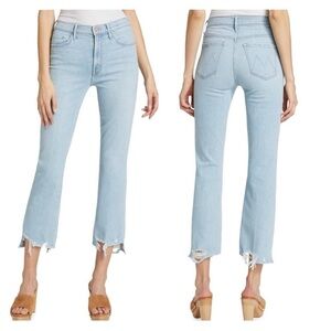 MOTHER Blue Ankle Cropped Jeans with Raw Hem